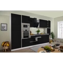 Respekta Premium Küchenzeile Grifflos 385 Cm Schwarz Hochglanz-Weiß