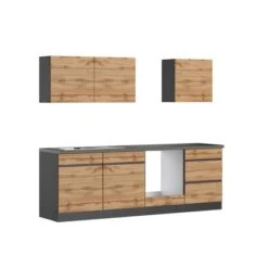 Held Möbel Küchenzeile Turin 240 Cm Wotaneiche-Graphit Ohne E-Geräte -Grohe Store 1372 11016600 1100.6310 1b