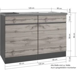 Held Möbel Spülenunterschrank Turin 120 Cm Mit 2 Türen Wotaneiche/Graphit -Grohe Store 189417 11016600 VM 06