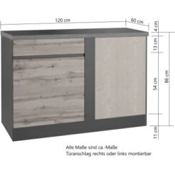 Held Möbel Küchen-Eckschrank Turin 120 Cm Wotaneiche/Graphit -Grohe Store 189465 11016600 CU 05