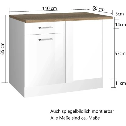 Held Möbel Küchen-Eckschrank Mailand 110 Cm Hochglanz Weiß/Weiß 2 Held Möbel Küchen-Eckschrank Mailand 110 Cm Hochglanz Weiß/Weiß – Bild 2