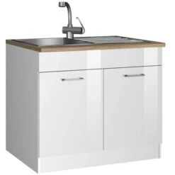 Held Möbel Spülenunterschrank Mailand 100 Cm Hochglanz Weiß/Weiß