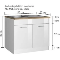 Held Möbel Spülenunterschrank Mailand 100 Cm Hochglanz Weiß/Weiß -Grohe Store 189969 11016600 VM 03