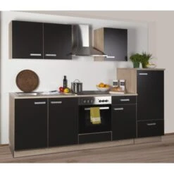 Küchenzeile Litra 270 Cm Lava Melamin-Sonoma Eiche Kühlschrank Rechts -Grohe Store 19 litra 270 lava glask re