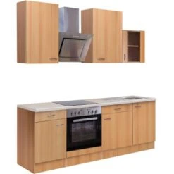 Flex-Well Classic Küchenzeile Nano 220 Cm Buche Nachbildung -Grohe Store 1 4051 g2201702040nanofrei