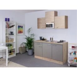 Flex-Well Singleküche Arizona 150 Cm Quarz Cubanit-San Remo Eiche