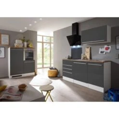 Respekta Premium Küchenzeile BERP290HWGC 290 Cm Grau Hochglanz-Weiß -Grohe Store 2696102 4384 4