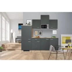 Flex-Well Exclusiv Küchenzeile Morena 210 Cm Basaltgrau Matt-San Remo Eiche Hell -Grohe Store 38 4051 G2101602002MORENAK