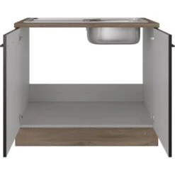 Flex-Well Exclusiv Spülenunterschrank Capri 100 Cm Schwarz Matt-Endgrain Oak -Grohe Store 4047584070117 4051 S 01