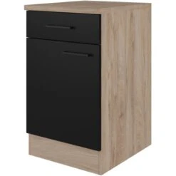 Flex-Well Exclusiv Unterschrank Capri 50 Cm Schwarz Matt-Endgrain Oak