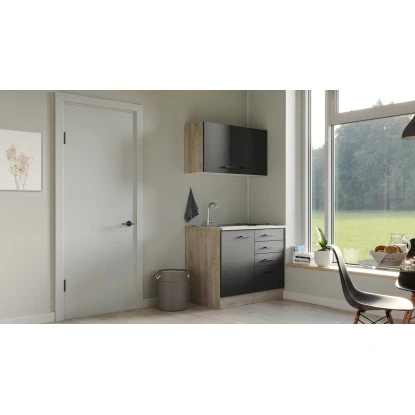 Flex-Well Exclusiv Miniküche Capri 100 Cm Schwarz Matt-Endgrain Oak 8 Flex-Well Exclusiv Miniküche Capri 100 Cm Schwarz Matt-Endgrain Oak – Bild 8