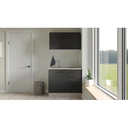 Flex-Well Exclusiv Miniküche Capri 100 Cm Schwarz Matt-Endgrain Oak 1 Flex-Well Exclusiv Miniküche Capri 100 Cm Schwarz Matt-Endgrain Oak