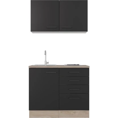 Flex-Well Exclusiv Miniküche Capri 100 Cm Schwarz Matt-Endgrain Oak 2 Flex-Well Exclusiv Miniküche Capri 100 Cm Schwarz Matt-Endgrain Oak – Bild 2