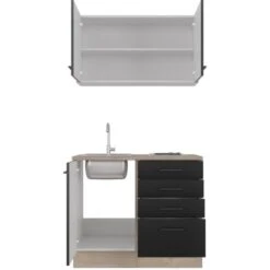 Flex-Well Exclusiv Miniküche Capri 100 Cm Schwarz Matt-Endgrain Oak 10 Flex-Well Exclusiv Miniküche Capri 100 Cm Schwarz Matt-Endgrain Oak -Grohe Store 4047584070407 4051 S 02