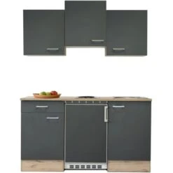 Flex-Well Exclusiv Singleküche Morena 150 Cm Basaltgrau Matt-San Remo Eiche Hell -Grohe Store 4051 G1501001000MORENAfree