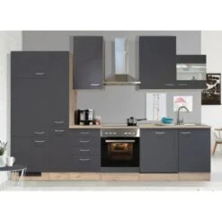 Flex-Well Exclusiv Küchenzeile Morena 310 Cm Basaltgrau Matt-San Remo Eiche Hell