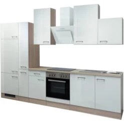 Flex-Well Exclusiv Küchenzeile Abaco 310 Cm Perlmutt Glänzend-Akazie Nachbildung -Grohe Store 4051 g3102601059abacofrei