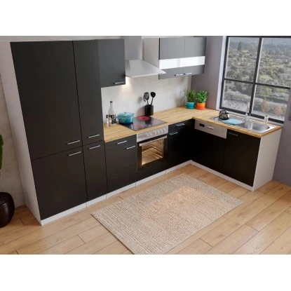 Respekta Winkelküche KBL310WSCGKEG 310 X 172 Cm Schwarz-Weiß-Butcher Nussbaum 4 Respekta Winkelküche KBL310WSCGKEG 310 X 172 Cm Schwarz-Weiß-Butcher Nussbaum – Bild 4