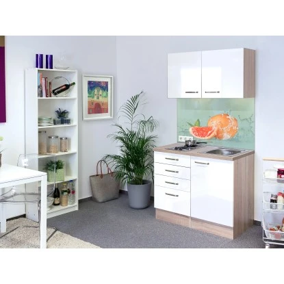 Flex-Well Exclusiv Miniküche Valero 100 Cm Hochglanz Weiß-Sonoma Eiche 1 Flex-Well Exclusiv Miniküche Valero 100 Cm Hochglanz Weiß-Sonoma Eiche