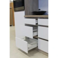Respekta Küchenzeile GLRP370HESW Grifflos 370 Cm Weiß Hochglanz-Sonoma Eiche -Grohe Store 5881289 4384 3
