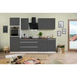 Respekta Küchenzeile GLRP280HWG 280 Cm Grau Hochglanz Granit-Optik Grifflos -Grohe Store 5881966 4384 GLRP280HWG 2