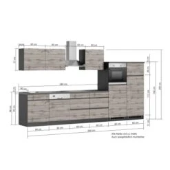 Held Möbel Küchenzeile Turin 360 Cm Graphit-Wotaneiche Mit E-Geräten -Grohe Store 64970 11016600 1126.6311 5