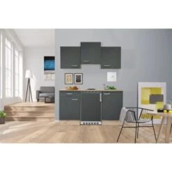 Flex-Well Exclusiv Singleküche Morena 150 Cm Basaltgrau Matt-San Remo Eiche Hell -Grohe Store 654 4051 G1501001000MORENA 1