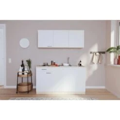 Respekta Singleküche Luis 150 Cm Weiß-Eiche Sägerau