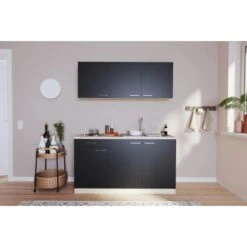 Respekta Singleküche Luis 150 Cm Schwarz-Eiche Sägerau