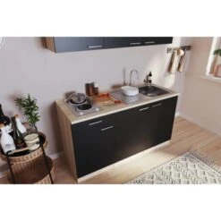 Respekta Singleküche Luis 150 Cm Schwarz-Eiche Sägerau -Grohe Store 658051 4384 4