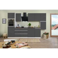 Respekta Küchenzeile Ohne E-Geräte 330 Cm Grifflos Grau Hochglanz-Weiß