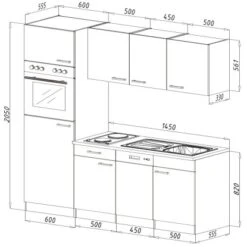 Respekta Küchenzeile 205 Cm Weiß-Eiche York -Grohe Store 7266216 skizze kb205ey