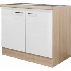 Flex-Well Exclusiv Spülenunterschrank Abaco 100 Cm Perlmutt Glänzend-Akazie