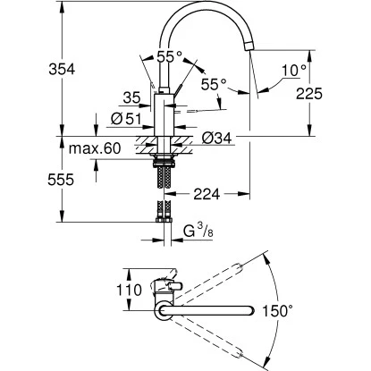 Grohe Einhand-Spültischbatterie Eurosmart C Hoher Auslauf Chrom 3 Grohe Einhand-Spültischbatterie Eurosmart C Hoher Auslauf Chrom – Bild 3