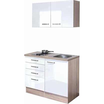 Flex-Well Exclusiv Miniküche Valero 100 Cm Hochglanz Weiß-Sonoma Eiche 2 Flex-Well Exclusiv Miniküche Valero 100 Cm Hochglanz Weiß-Sonoma Eiche – Bild 2