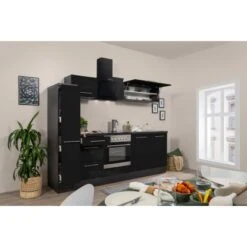 Respekta Premium Küchenzeile 240 Cm Schwarz Hochglanz-Eiche Grau