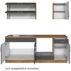 Held Möbel Küchenzeile Sorrento 210 Cm Anthrazit-Wotaneiche Ohne E-Geräte -Grohe Store 853268 11016600 4