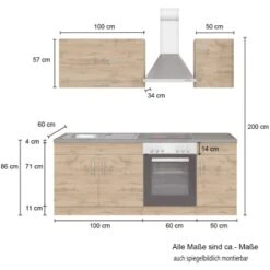 Held Möbel Küchenzeile Sorrento 210 Cm Anthrazit-Wotaneiche Ohne E-Geräte -Grohe Store 853268 11016600 5