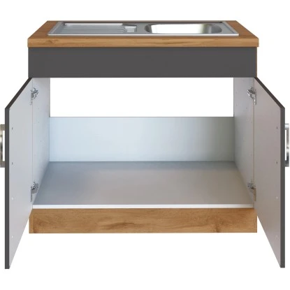 Held Möbel Spülenschrank Sorrento B100 X H85 X T60 Cm 2Türen Anthraz.-Wotaneiche 3 Held Möbel Spülenschrank Sorrento B100 X H85 X T60 Cm 2Türen Anthraz.-Wotaneiche – Bild 3