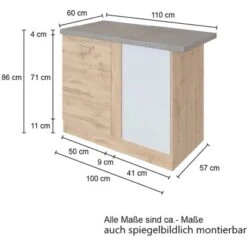 Held Möbel Eckunterschrank Sorrento 110 X 85 X 60 Cm Tür + EL-Boden Weiß-W.eich. -Grohe Store 853843 11016600 4