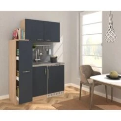 Respekta Miniküche 130 Cm Grau-Eiche Sägerau Nachbildung