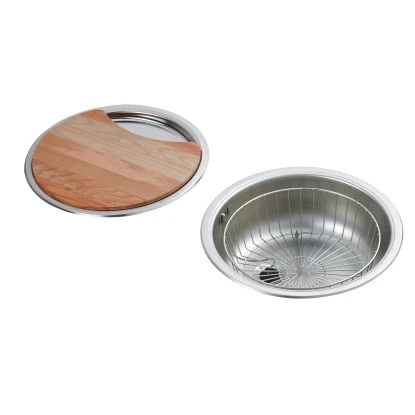 Rundbecken-Set Edelstahl Mit Korb Und Brett 2 Rundbecken-Set Edelstahl Mit Korb Und Brett – Bild 2