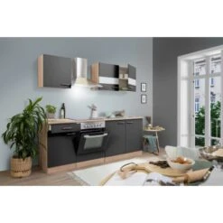 Respekta Küchenzeile KB210ESGC 210 Cm Grau-Eiche Sägerau Nachbildung