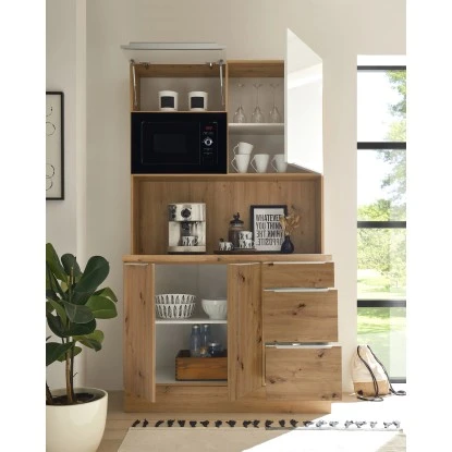 Respekta Buffet Mit Mikrowelle Zu Küchenzeile Marleen Artisan-Eiche Weiß Hochgl. 2 Respekta Buffet Mit Mikrowelle Zu Küchenzeile Marleen Artisan-Eiche Weiß Hochgl. – Bild 2