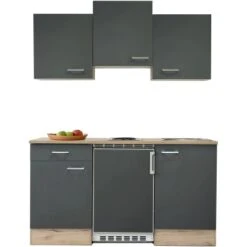 Flex-Well Exclusiv Singleküche Morena 150 Cm Basaltgrau Matt-San Remo Eiche Hell -Grohe Store G1501001000Morena zoomfrei