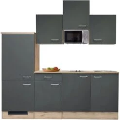 Flex-Well Exclusiv Küchenzeile Morena 210 Cm Basaltgrau Matt-San Remo Eiche Hell -Grohe Store G2101602002Morenazoomfrei
