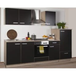 Küchenzeile Litra 270 Cm Lava Melamin-Sonoma Eiche Kühlschrank Rechts